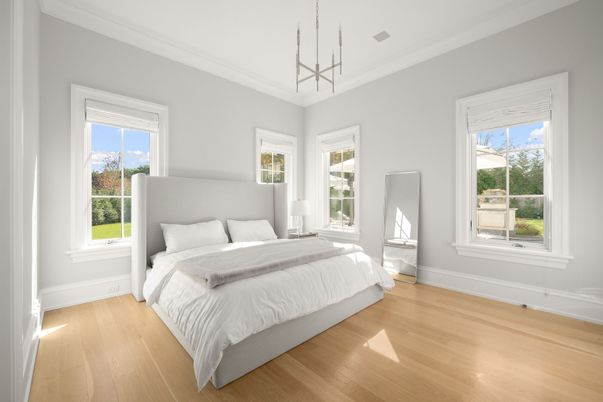 Bedroom, Interior, Pendant Lights, Wood Texture Flooring