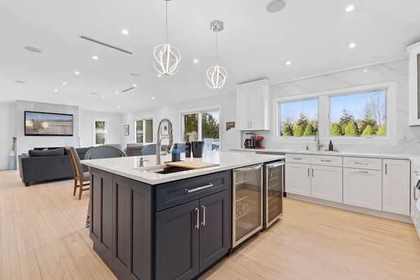 Interior, Kitchen, Pendant Lights, Recessed Lighting, Wood Texture Flooring
