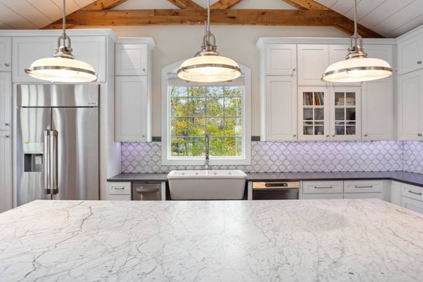 Interior, Kitchen, Pendant Lights, Stainless Steel Appliances, Wooden Beams