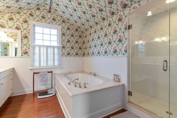 Bathroom, Glass Shower, Interior, Wood Texture Flooring