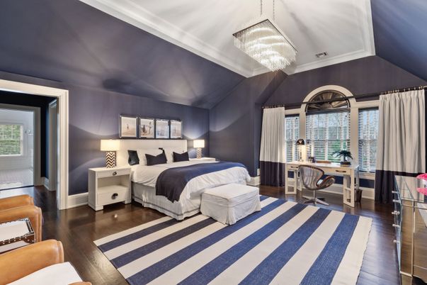 Bedroom, Chandelier, Home Office, Interior, Pendant Lights, Wood Texture Flooring