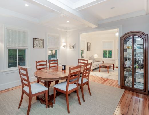 Dining room, Interior, Recessed Lighting, Wood Texture Flooring