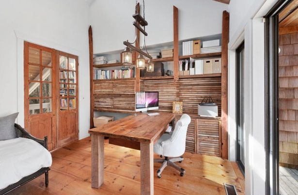 Home Office, Interior, Pendant Lights, Wood Texture Flooring