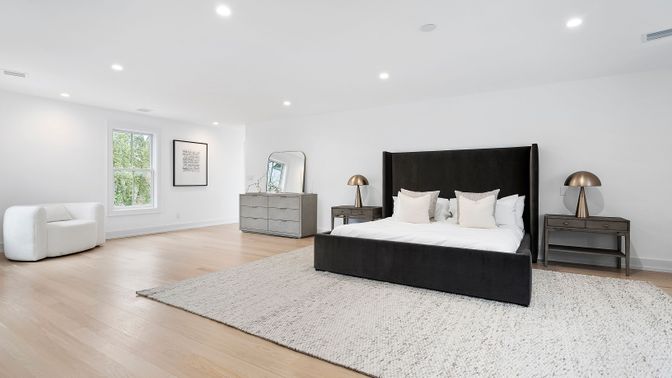 Bedroom, Interior, Recessed Lighting, Wood Texture Flooring