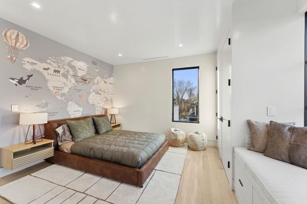 Bedroom, Interior, Recessed Lighting, Wood Texture Flooring