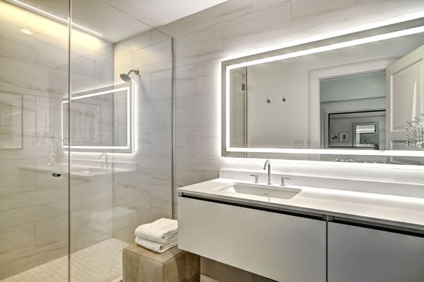 Bathroom, Glass Shower, Interior, Recessed Lighting