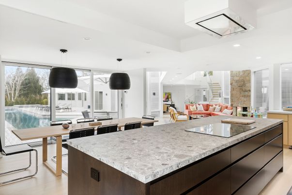 Dining room, Interior, Kitchen, Living room, Pendant Lights, Recessed Lighting, Wood Texture Flooring