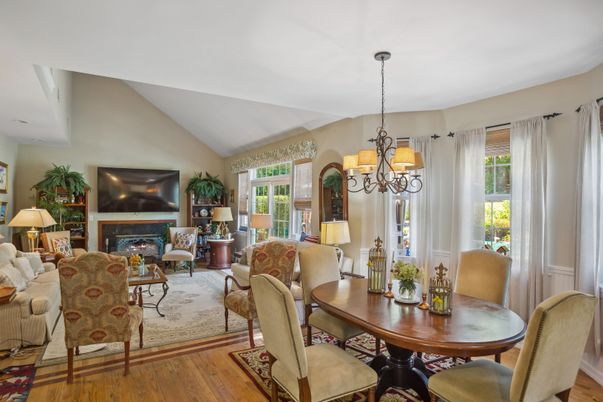 Chandelier, Dining room, Fireplace, Interior, Living room, Wood Texture Flooring