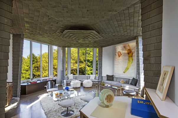 Interior, Living room, Stone Walls, Wood Texture Flooring
