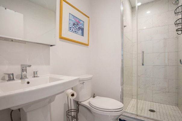 Bathroom, Glass Shower, Interior, Marble Walls, Recessed Lighting