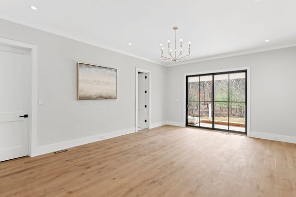 Empty room, Interior, Pendant Lights, Recessed Lighting, Wood Texture Flooring