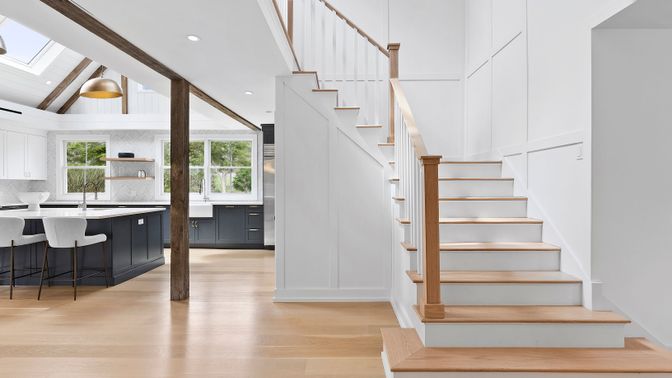 Interior, Kitchen, Pendant Lights, Recessed Lighting, Wood Texture Flooring