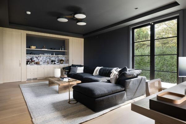 Interior, Living room, Recessed Lighting, Wood Texture Flooring
