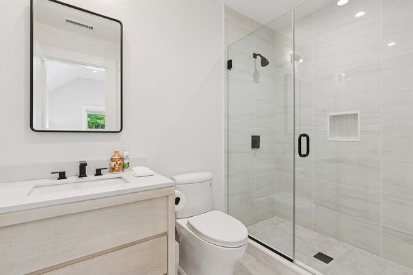 Bathroom, Glass Shower, Interior, Recessed Lighting