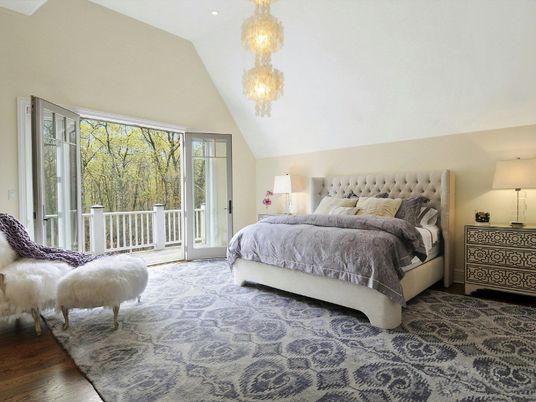 Bedroom, Chandelier, Interior, Recessed Lighting, Wood Texture Flooring
