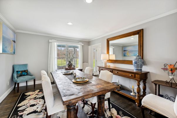 Dining room, Interior, Recessed Lighting, Wood Texture Flooring