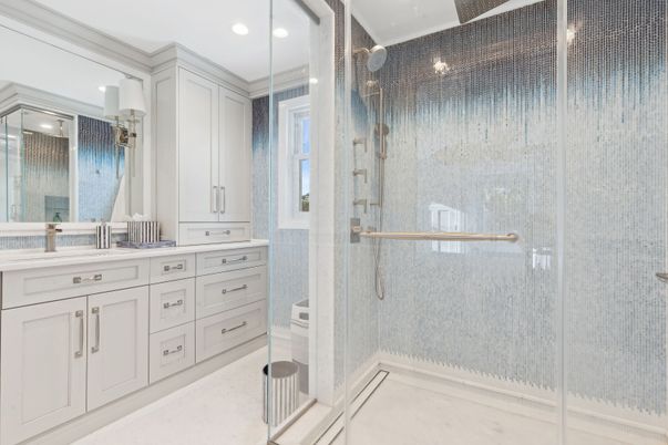 Bathroom, Dual Sink Vanities, Glass Shower, Interior, Recessed Lighting