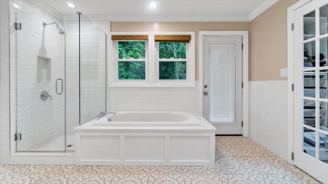 Bathroom, Glass Shower, Interior, Recessed Lighting