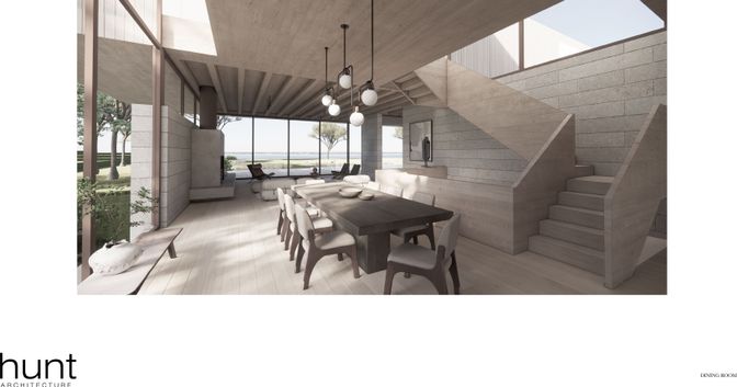 Dining room, Interior, Pendant Lights, Water, Wood Texture Flooring