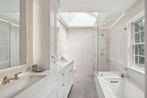 Bathroom, Dual Sink Vanities, Glass Shower, Interior, Recessed Lighting