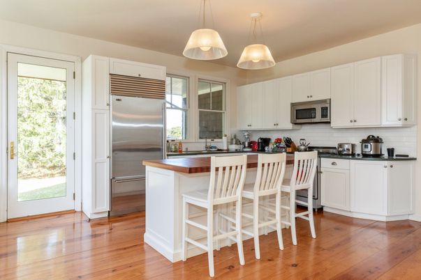 Interior, Kitchen, Pendant Lights, Stainless Steel Appliances, Wood Texture Flooring