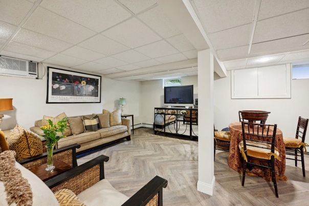 Dining room, Interior, Living room, Recessed Lighting, Wood Texture Flooring