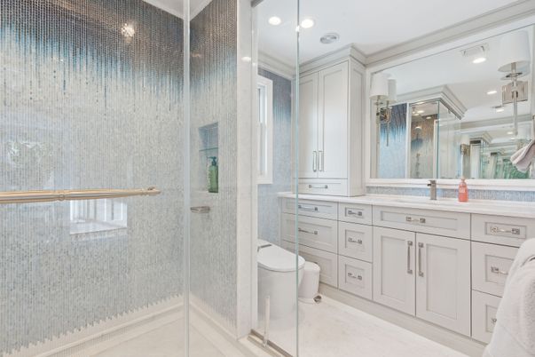 Bathroom, Glass Shower, Interior, Recessed Lighting