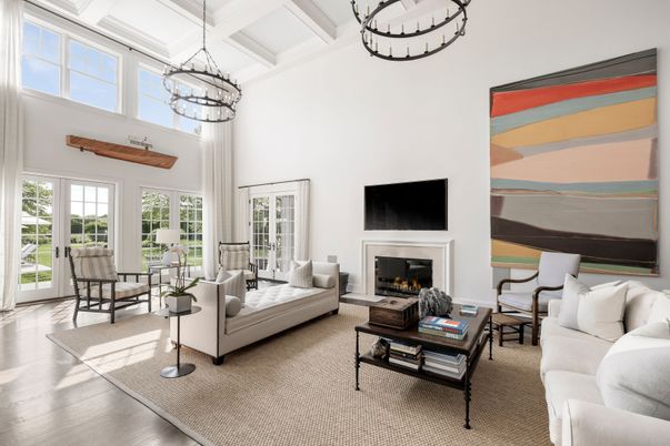 Chandelier, Fireplace, Interior, Living room, Pendant Lights, Wood Texture Flooring