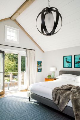 Bedroom, Interior, Pendant Lights, Wooden Beams