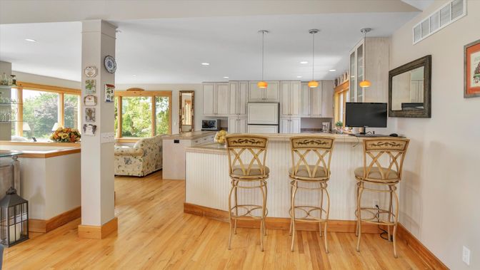 Interior, Kitchen, Pendant Lights, Recessed Lighting, Wood Texture Flooring