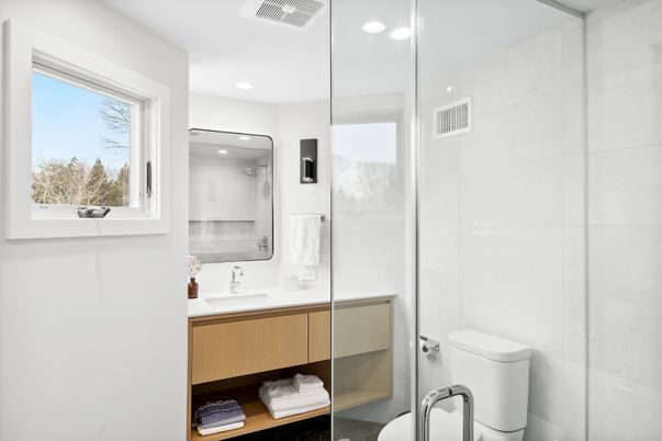 Bathroom, Glass Shower, Interior, Recessed Lighting