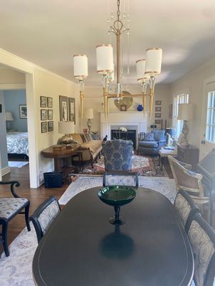 Dining room, Fireplace, Interior, Living room, Pendant Lights, Wood Texture Flooring
