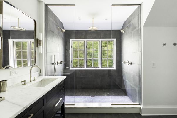 Bathroom, Glass Shower, Interior, Recessed Lighting
