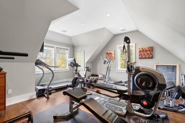 Fitness Equipment, Interior, Recessed Lighting, Wood Texture Flooring
