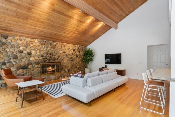 Fireplace, Interior, Living room, Stone Walls, Wooden Beams, Wooden Ceilings, Wood Texture Flooring