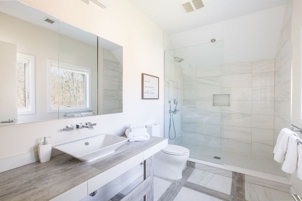Bathroom, Glass Shower, Interior, Marble Walls
