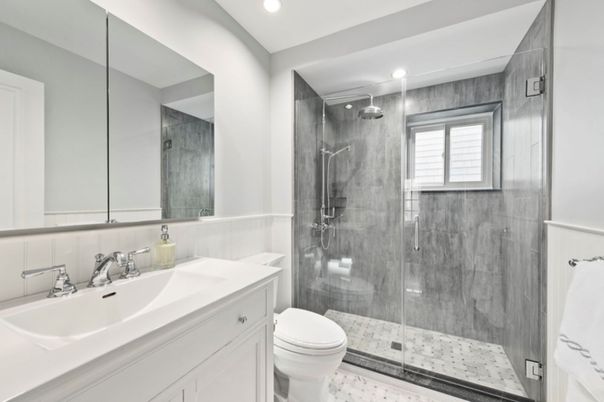 Bathroom, Glass Shower, Interior, Recessed Lighting