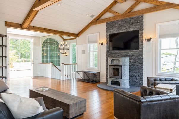 Chandelier, Fireplace, Interior, Wooden Beams, Wood Texture Flooring