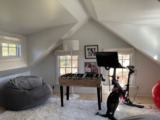 Fitness Equipment, Game Room, Interior, Wood Texture Flooring