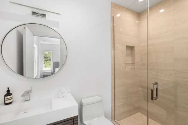 Bathroom, Glass Shower, Interior, Recessed Lighting