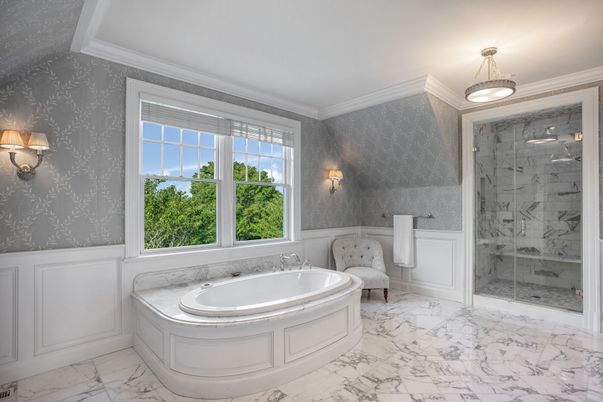 Bathroom, Glass Shower, Interior, Marble, Marble Walls