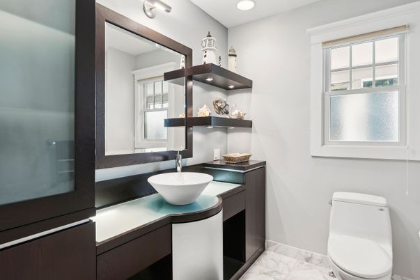 Bathroom, Dual Sink Vanities, Interior, Marble, Recessed Lighting