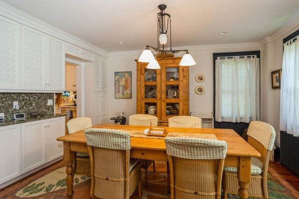 Dining room, Interior, Pendant Lights, Recessed Lighting, Wood Texture Flooring