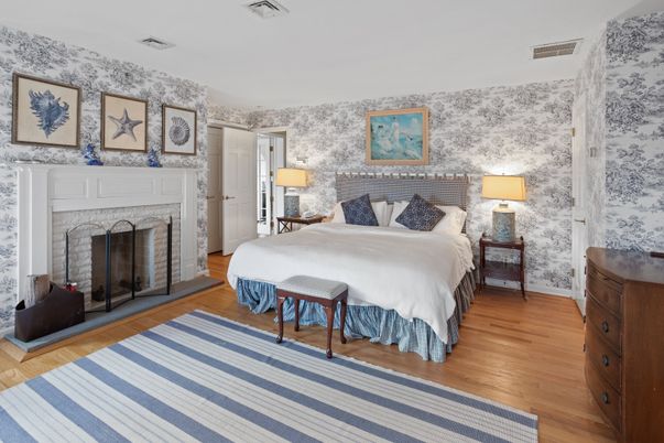 Bedroom, Fireplace, Interior, Wood Texture Flooring