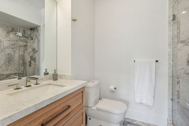 Bathroom, Glass Shower, Interior, Marble Walls