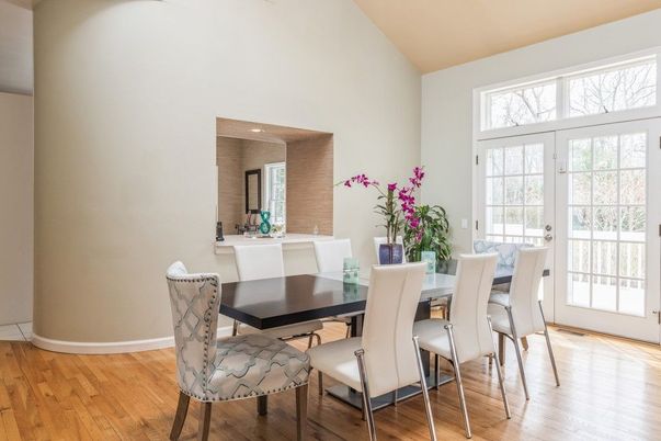Dining room, Interior, Recessed Lighting, Wood Texture Flooring