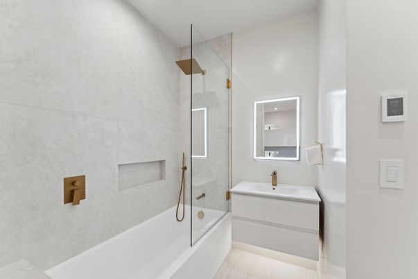 Bathroom, Glass Shower, Interior, Recessed Lighting