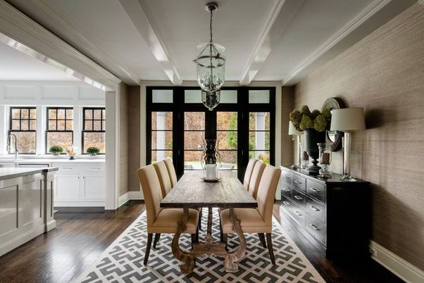 Dining room, Interior, Pendant Lights, Wood Texture Flooring