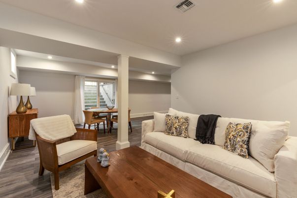 Dining room, Interior, Living room, Recessed Lighting, Wood Texture Flooring