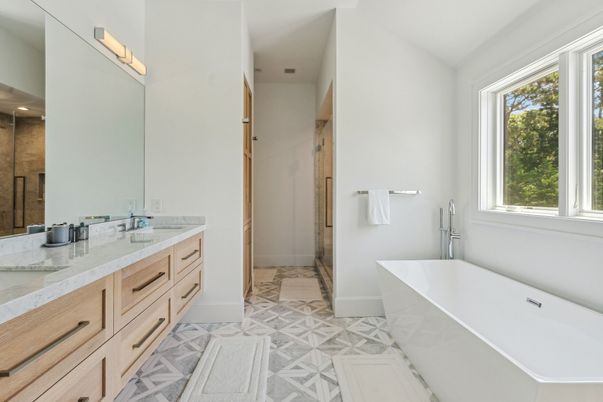 Bathroom, Dual Sink Vanities, Free Standing Baths, Interior, Marble